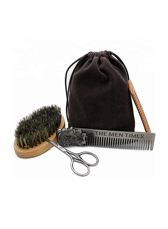 

Prime Wooden Beard Comb & Beard Brush Kit with Scissor, Set