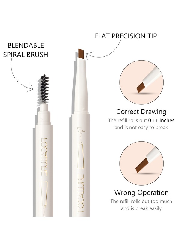 Eyebrow Pencil with Spoolie Brush, Sliding Eyebrow Pen Body,Precision Tip Fills and Defines Eyebrows,Waterproof Long Lasting Eyes Makeup #3 Chestnut