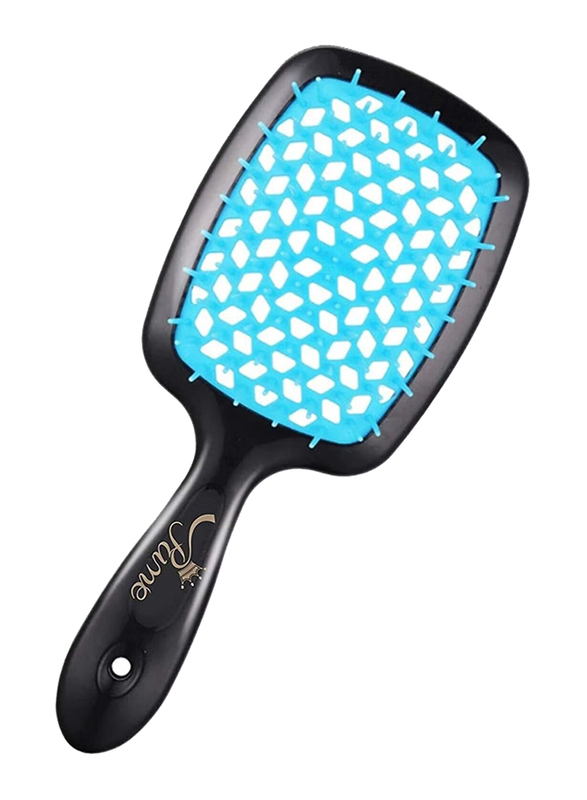 Prime Professional Detangler Superbrush Scalp Massage Paddle Brush for Dry Hair, Black/Blue, 1 Piece