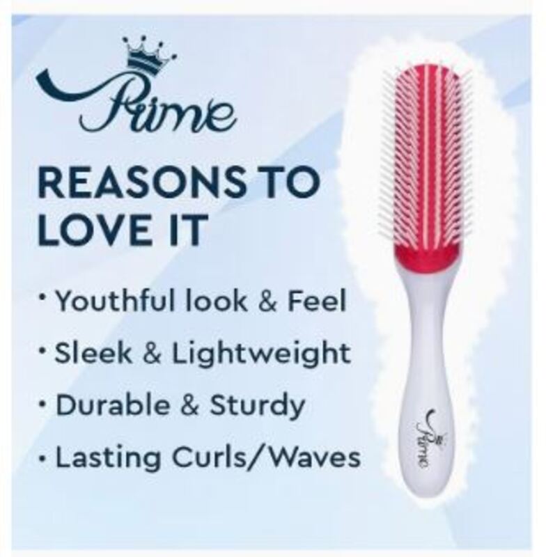 Prime Anti-Static Comb Detangling Round Hair Brush for Dry Hair, White/Red, 1 Piece
