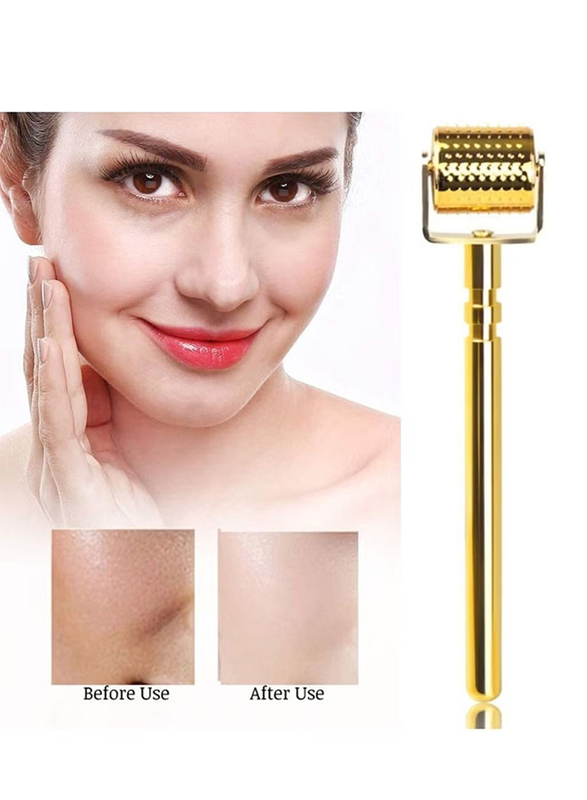 Prime 0.5mm Derma Face Roller with 192 Micro Needle Roller Titanium Skin for Face Body Beard and Hair Growth, Gold