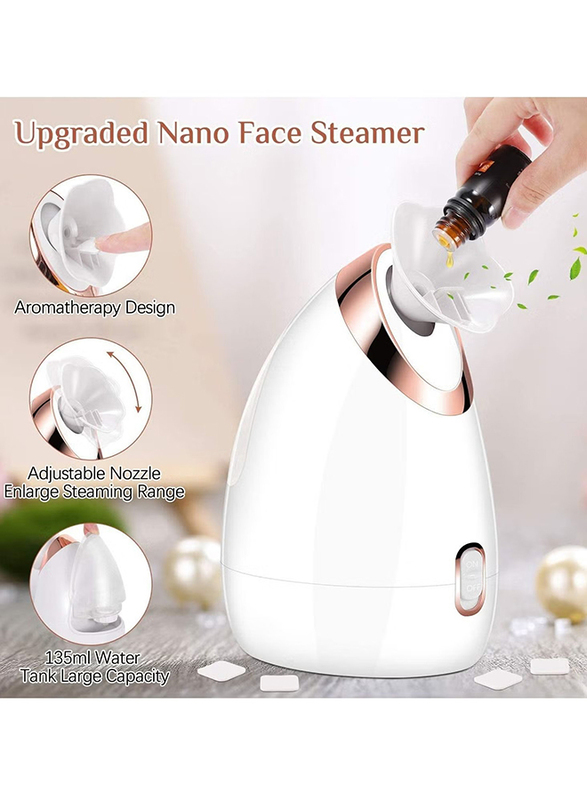 Prime Facial SPA Face Sauna Hot Mist Moisturizing Sprayer Nano Ionic Facial Steamer, White