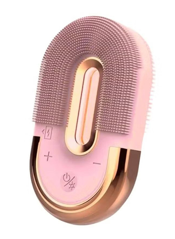 Prime Mini Portable Waterproof Face Brush with LED Therapy & Sonic Vibration Facial Cleanser Brush, Pink