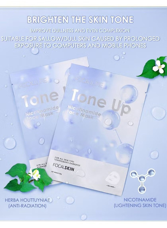 Focallure Acne Remedy Vitamin C Moisturizing Oil Control Tone up Brighten up Energy Facial Sheet Mask, 2 Pieces