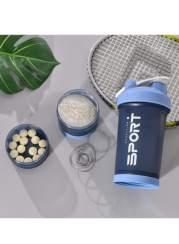 Sport 236ml Portable Supplement Mixer Cup with Powder Storage for Running Cycling Fitness Protein Shaker Bottle, Blue