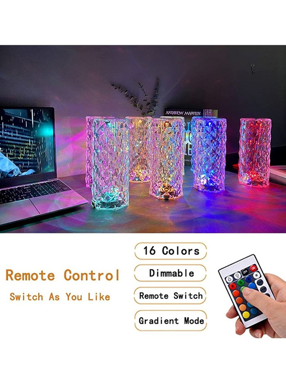 Gibox LED Smart Crystal Diamond Dimmable RGB Remote Control Table Lamp, Gold