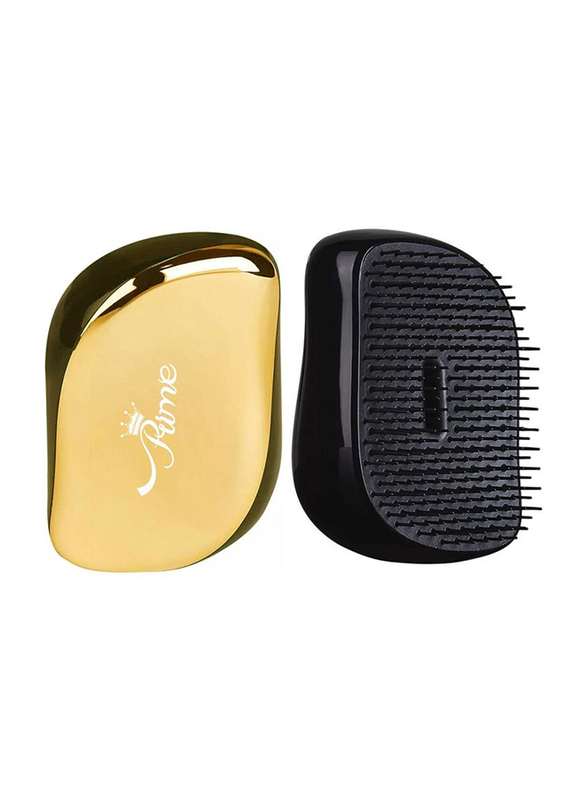 Prime Portable Pocket Thick & Curly Detangling Hair Brush for Frizzy Hair, Gold/Black