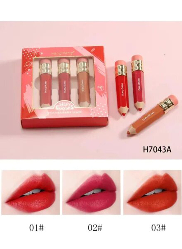 Hengfang Moisturizing Rich Velvet Matte Lip Gloss Gift Set, 3 Piece, Multicolour