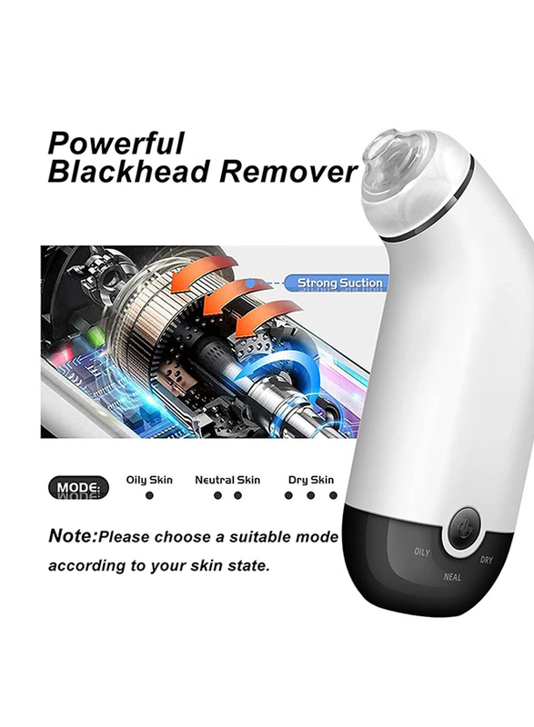 Prime Electric USB Rechargeable Black Head Pimple Vacuum Removal Tool with Hot Compress, White