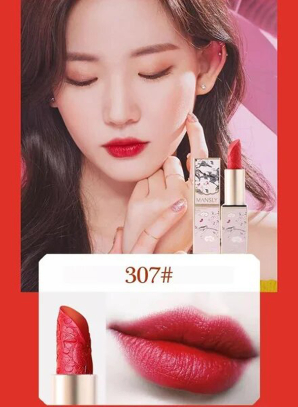 Mansly Chinese Traditional Patterns Carved Matte Lipstick, 307 Red