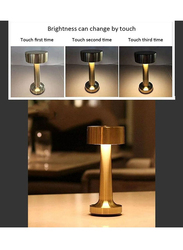 Prime Portable Cordless Modern Lighting 3W Dimmable 3 Mode Touch Switch LED Rechargeable Aluminium Table Lamp, Gold