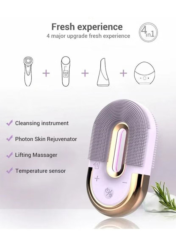 Prime Mini Portable Waterproof Face Brush with LED Therapy & Sonic Vibration Facial Cleanser Brush, Pink