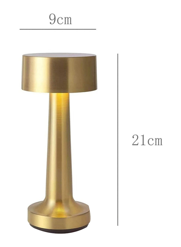 Prime Portable Cordless Modern Lighting 3W Dimmable 3 Mode Touch Switch LED Rechargeable Aluminium Table Lamp, Gold