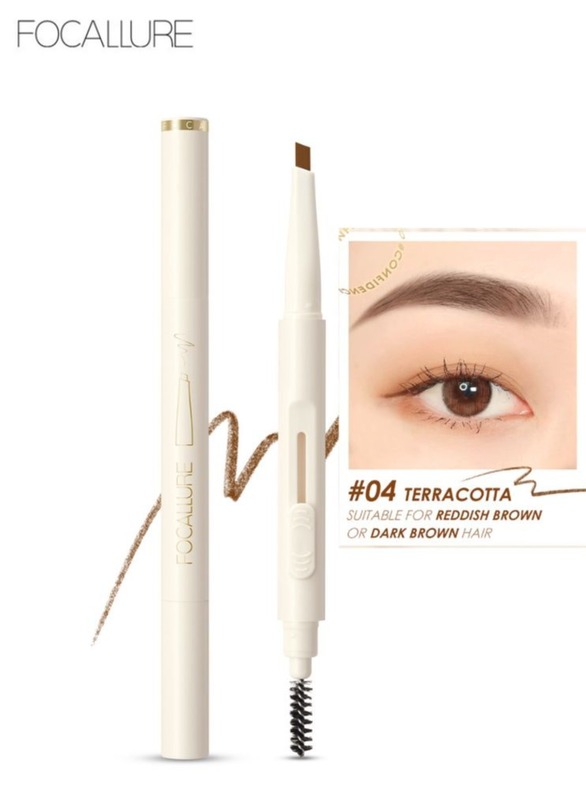 Eyebrow Pencil with Spoolie Brush, Sliding Eyebrow Pen Body,Precision Tip Fills and Defines Eyebrows,Waterproof Long Lasting Eyes Makeup #4 Terracotta