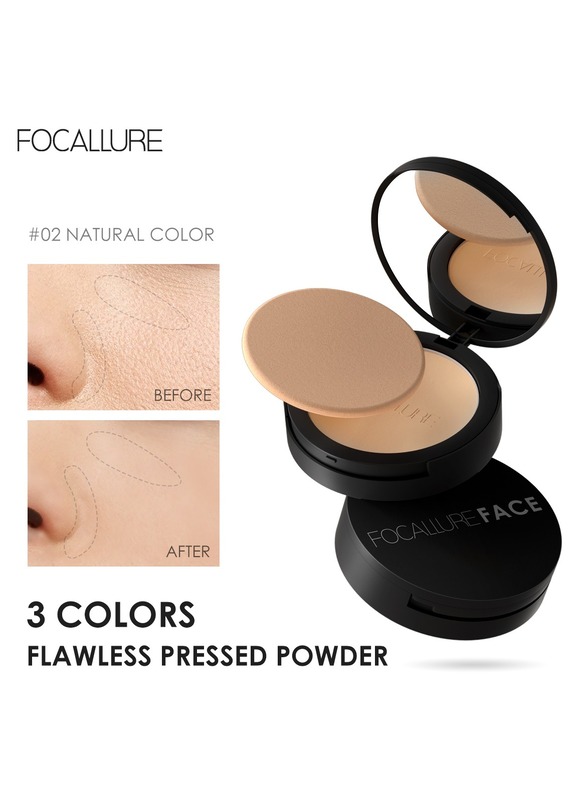 Focallure Matte Pressed Powder, Long Lasting, Lightweight, Controls Shine, Tinted, Translucent, Portable Compact, Fills Fine Lines, Finishing Powder, Vegan, Cruelty-Free #2 Natural Color