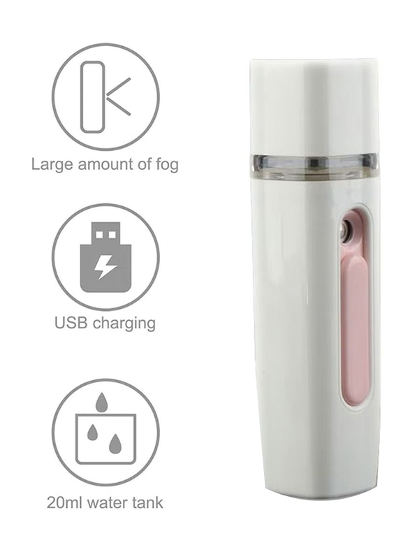 Prime Portable Rechargeable Handheld Face Nano Mist Spray Hair and Facial Steamer, White/Pink