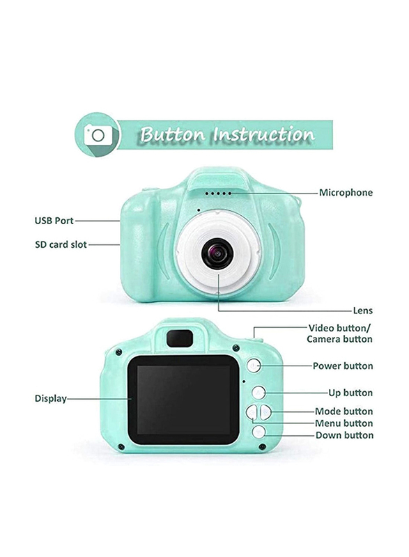 Prime Mini Rechargeable 2 Inches Screen Digital Camera Children Shockproof Digital Camera Gifts for Kids, Green