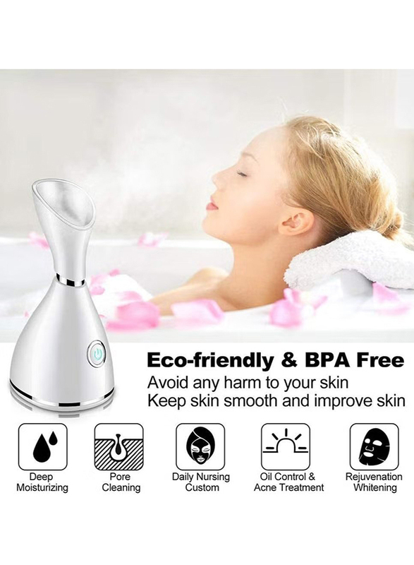 Prime Facial Sauna Pores Hydrate Your Skin for Youthful Complexion Nano Ionic Face Steamer, White