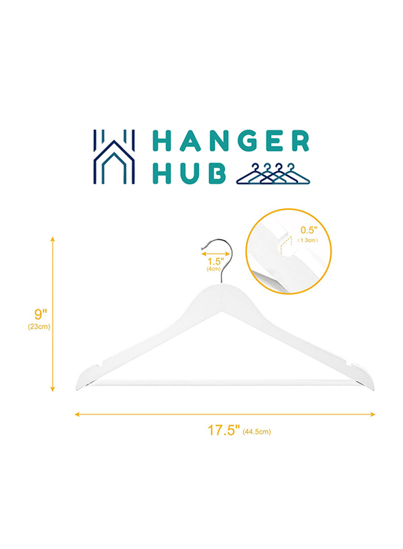 Hanger Hub 40-Piece Strong Wooden Hangers with Silver Chrome Hooks, White