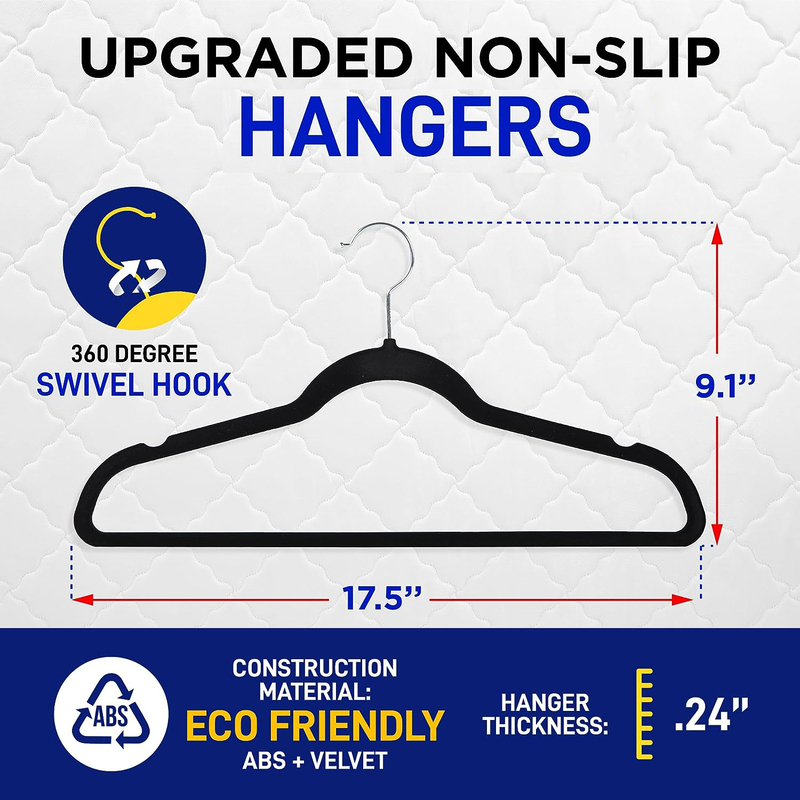 Hanger Hub 50-Piece Non-Slip Space Saving Premium Velvet Clothes Hangers, Black