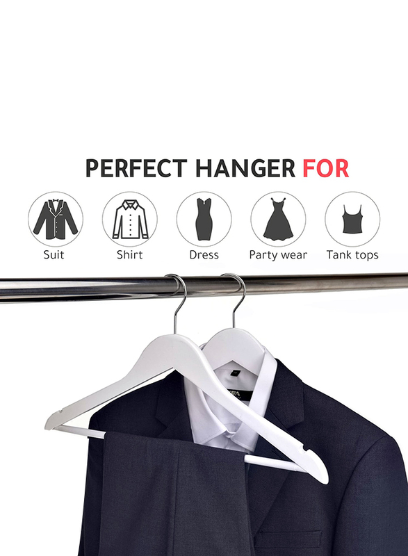 Hanger Hub 15-Piece Strong Wooden Hangers with Silver Chrome Hooks, White