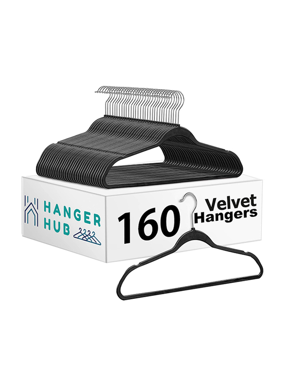 Hanger Hub 160-Piece Premium Velvet Hangers, Black