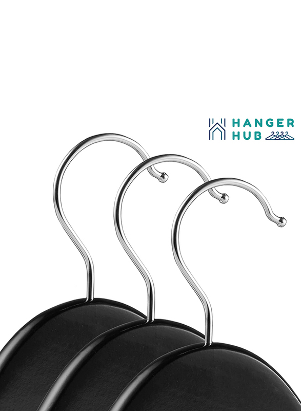 Hanger Hub 15-Piece Strong Wooden Hangers with Silver Chrome Hooks, Black