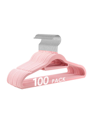 Hanger Hub 100-Piece Non-Slip Space Saving Clothes Velvet Hangers with Tie Bar, Blush Pink