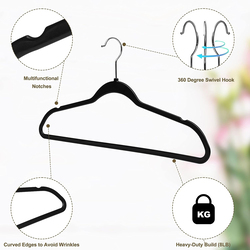 Hanger Hub 50-Piece Non-Slip Space Saving Premium Velvet Clothes Hangers, Black