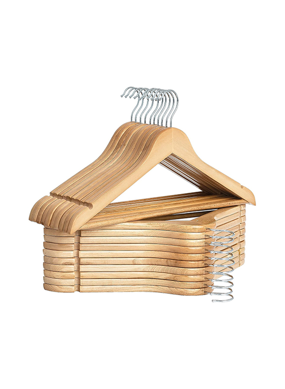 Hanger Hub 15-Piece Strong Wooden Hangers with Silver Chrome Hooks, Natural Wood