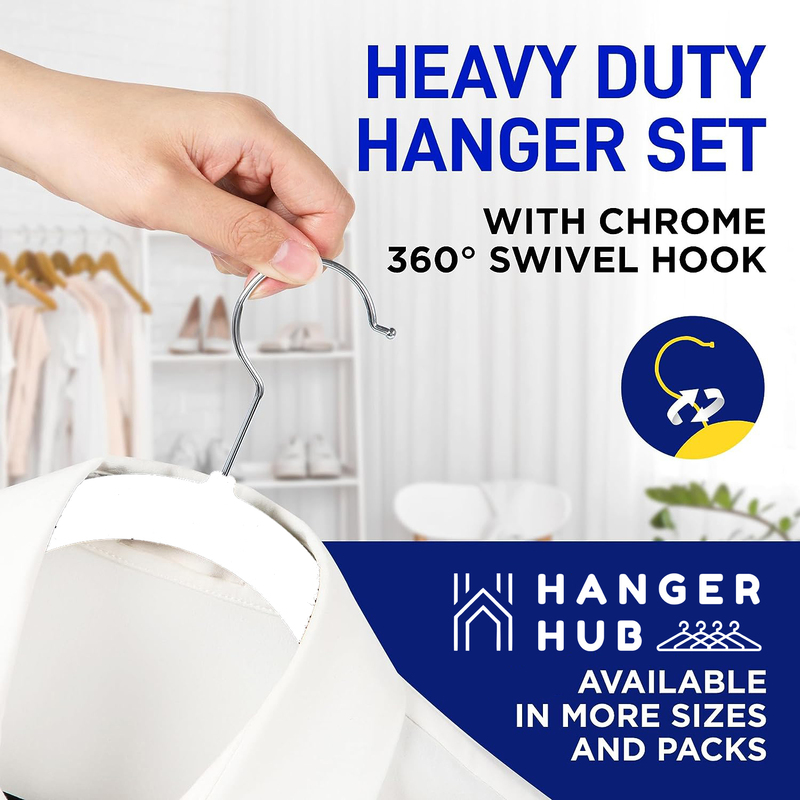 Hanger Hub 100-Piece Premium Velvet Hangers, White