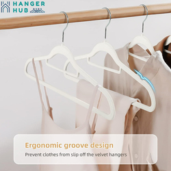 Hanger Hub 50-Piece Non-Slip Space Saving Clothes Velvet Hangers with Tie Bar, White