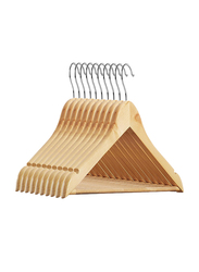 Hanger Hub 10-Piece Strong Wooden Hangers with Silver Chrome Hooks, Natural Wood