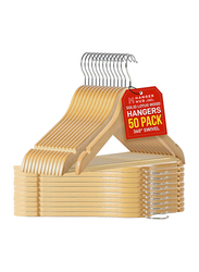 Hanger Hub 50-Piece Strong Wooden Hangers with Silver Chrome Hooks, Natural Wood