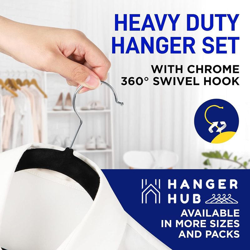 Hanger Hub 100-Piece Premium Velvet Hangers, Black