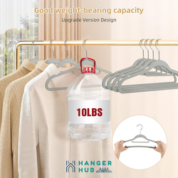 Hanger Hub 50-Piece Non-Slip Space Saving Clothes Velvet Hangers with Tie Bar, Grey