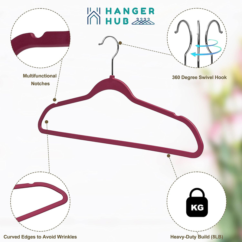 Hanger Hub 200-Piece Premium Velvet Hangers, Burgundy