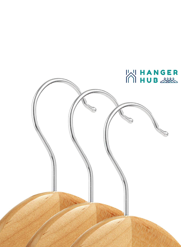 Hanger Hub 20-Piece Strong Wooden Hangers with Silver Chrome Hooks, Natural Wood