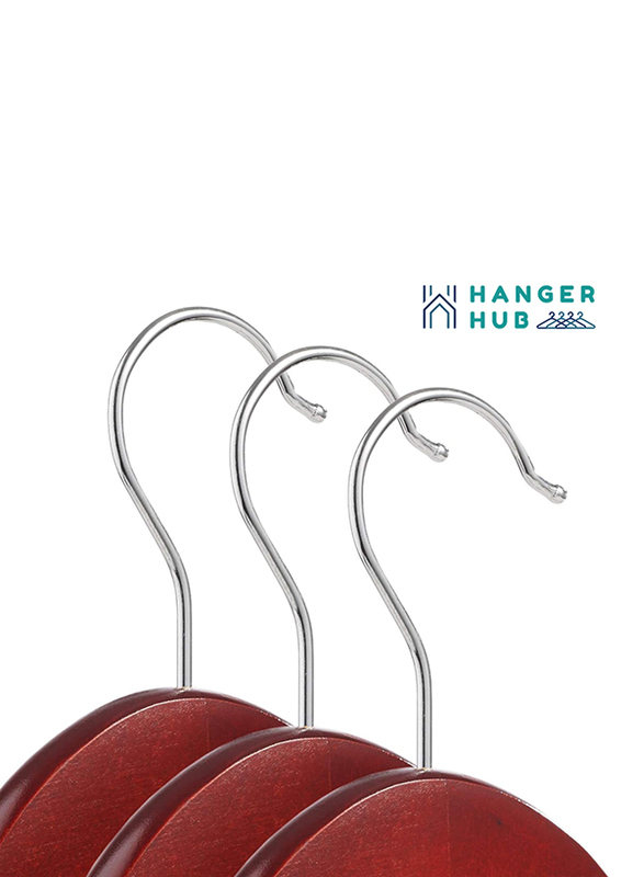 Hanger Hub 15-Piece Strong Wooden Hangers with Silver Chrome Hooks, Cherry Brown