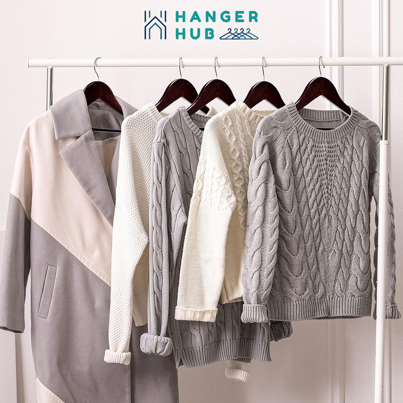 Hanger Hub 40-Piece Strong Wooden Hangers with Silver Chrome Hooks, Cherry Brown