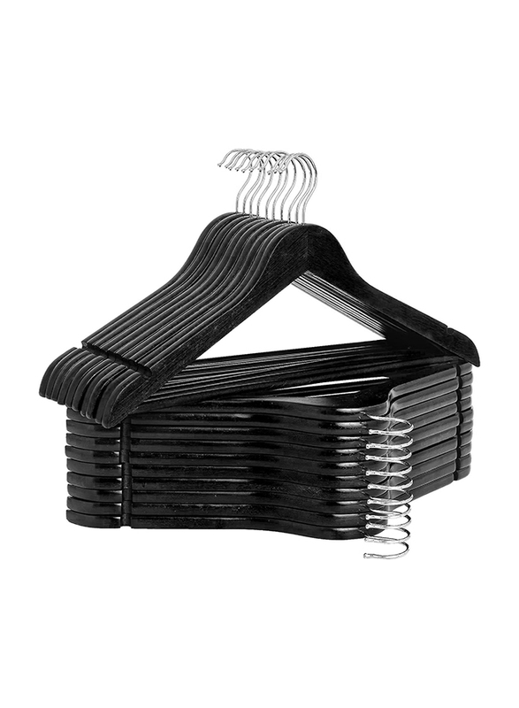 Hanger Hub 15-Piece Strong Wooden Hangers with Silver Chrome Hooks, Black