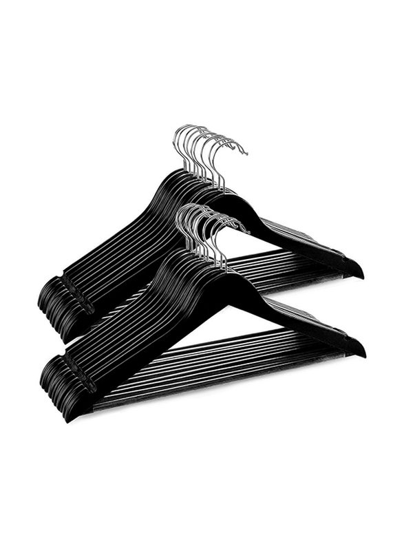 Hanger Hub 60-Piece Strong Wooden Hangers with Silver Chrome Hooks, Black
