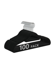 Hanger Hub 100-Piece Non-Slip Space Saving Clothes Velvet Hangers with Tie Bar, Black