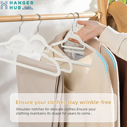 Hanger Hub 100-Piece Non-Slip Space Saving Clothes Velvet Hangers with Tie Bar, White