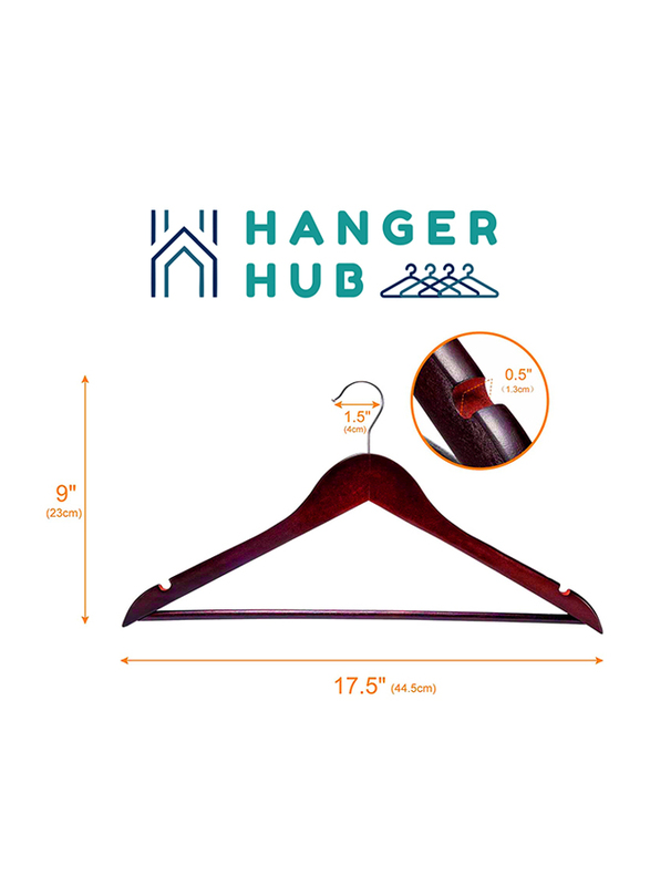 Hanger Hub 30-Piece Strong Wooden Hangers with Silver Chrome Hooks, Cherry Brown