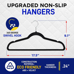 Hanger Hub 50-Piece Premium Velvet Hangers, Black