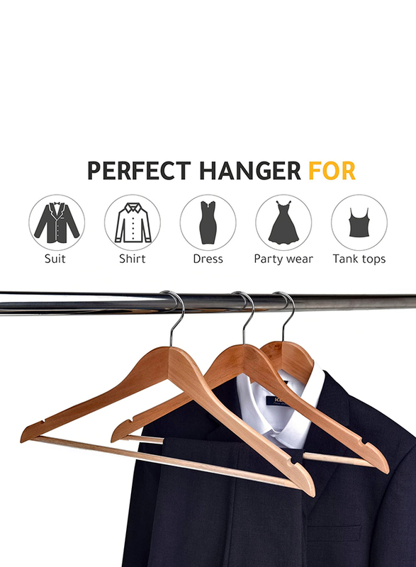 Hanger Hub 60-Piece Strong Wooden Hangers with Silver Chrome Hooks, Natural Wood