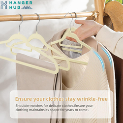 Hanger Hub 20-Piece Non-Slip Space Saving Velvet Clothes Hangers with Tie Bar, Beige