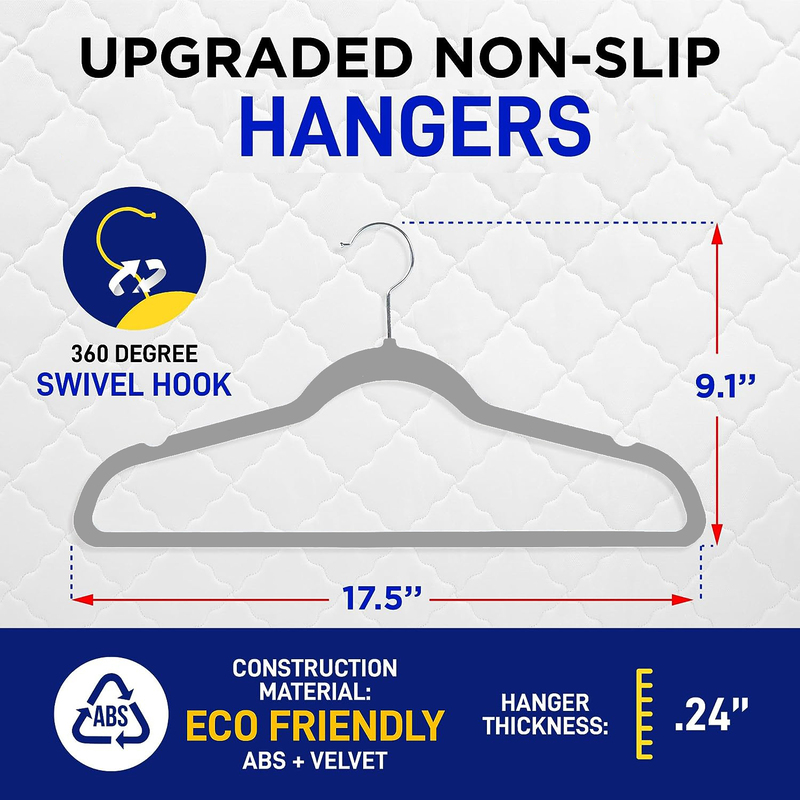 Hanger Hub 20-Piece Premium Velvet Hangers, Grey