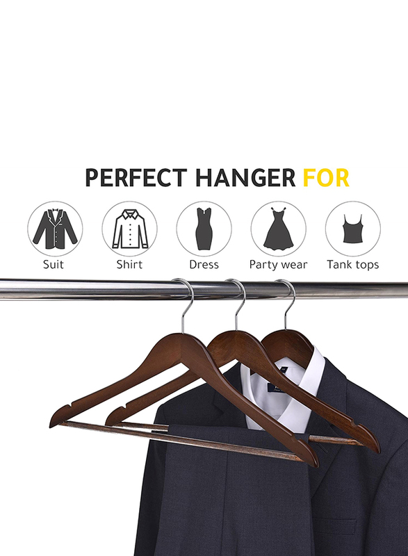 Hanger Hub 60-Piece Strong Wooden Hangers with Silver Chrome Hooks, Vintage Brown